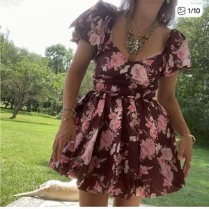 Loveshackfancy Hansel floral puff sleeve bubble party mini dress bow taffeta 6